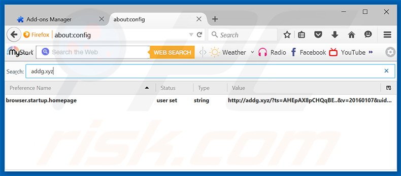 Verwijder addg.xyz als standaard zoekmachine in Mozilla Firefox
