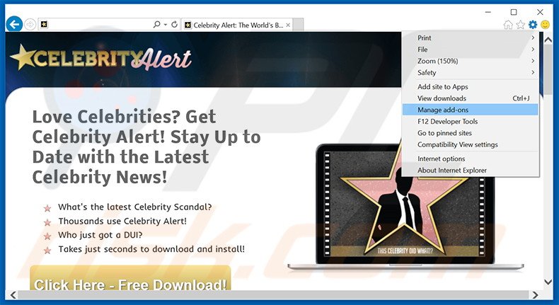 Verwijder de Celebrity Alert advertenties uit Internet Explorer stap 1
