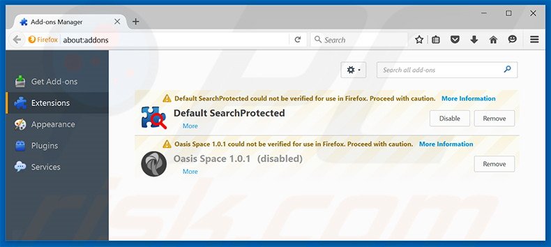 Verwijder aan didisearch.com gerelateerde Mozilla Firefox extensies
