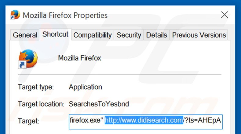 Verwijder didisearch.com als snelkoppeling in Mozilla Firefox stap 2