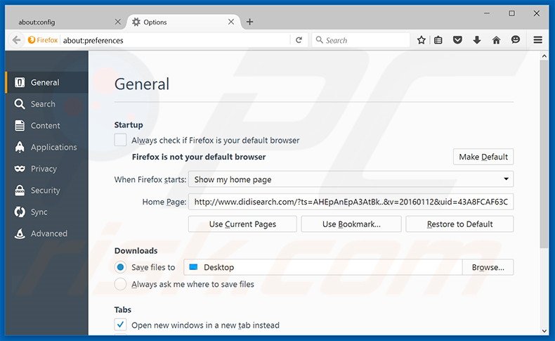 Verwijder didisearch.com als startpagina in Mozilla Firefox
