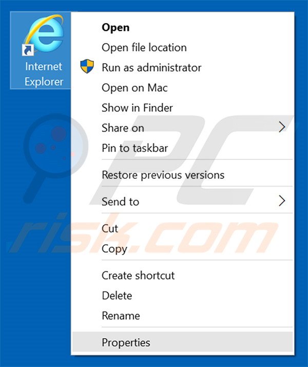 Verwijder didisearch.com als doel van de Internet Explorer snelkoppeling stap 1