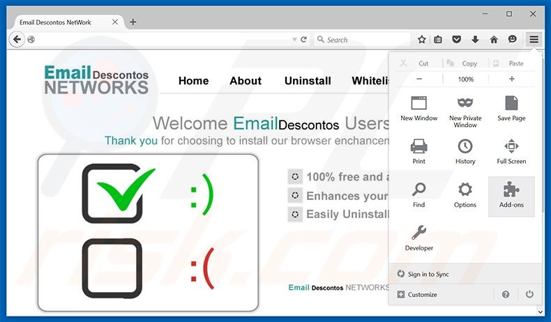 Verwijder de Email Descontos advertenties uit Mozilla Firefox stap 1