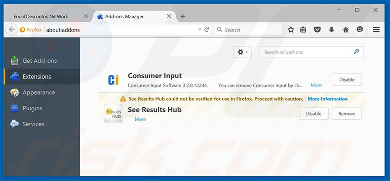 Verwijder de Email Descontos advertenties uit Mozilla Firefox stap 2