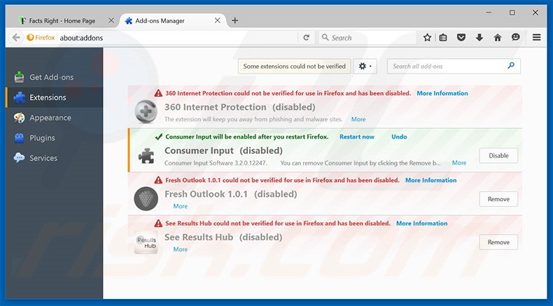 Verwijder de Facts Right advertenties uit Mozilla Firefox stap 2