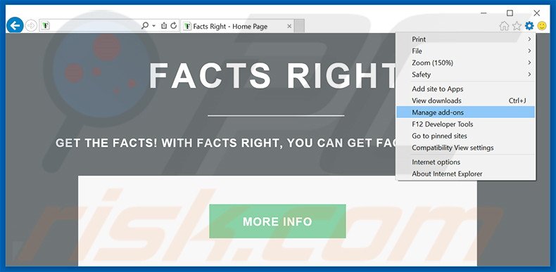 Verwijder de Facts Right advertenties uit Internet Explorer stap 1
