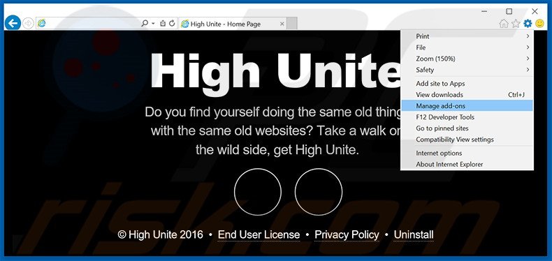 Verwijder de High Unite advertenties uit Internet Explorer stap 1