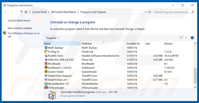 mgid adware verwijdering via het Controle Paneel