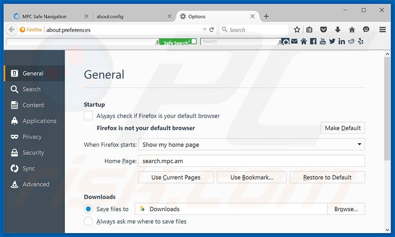 Verwijder search.mpc.an als startpagina in Mozilla Firefox