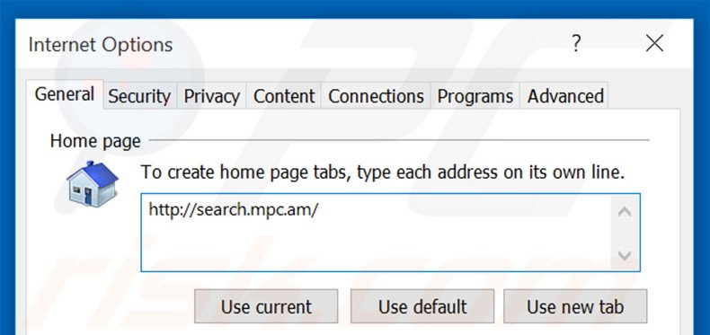 Verwijder search.mpc.an als startpagina in Internet Explorer