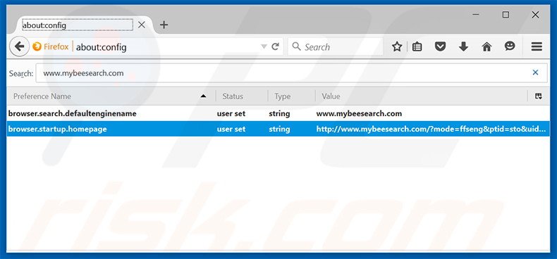Verwijder mybeesearch.com als standaard zoekmachine in Mozilla Firefox