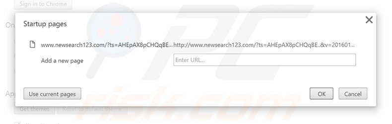 Verwijder newsearch123.com als startpagina in Google Chrome