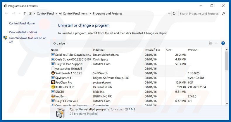 newsearch123.com browser hijacker verwijdering via het Controle Paneel