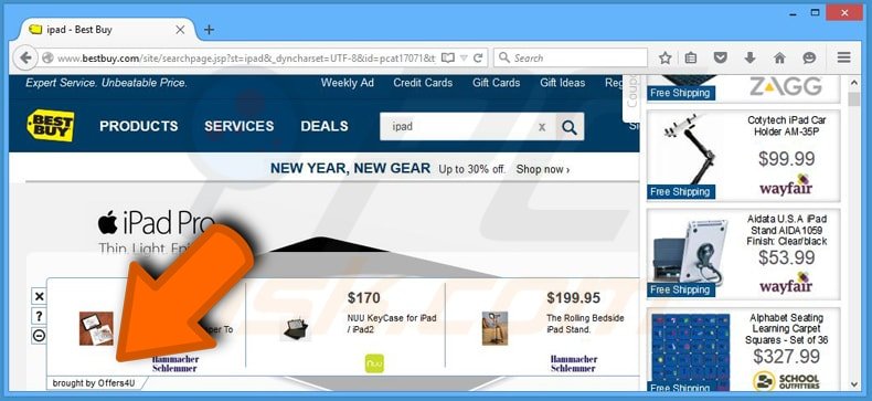 offers4u advertenties verschijnen in online shopping websites