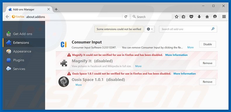 Verwijder aan ooxxsearch.com gerelateerde Mozilla Firefox extensies