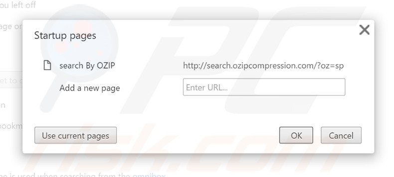 Verwijder search.ozipcompression.com als startpagina in Google Chrome