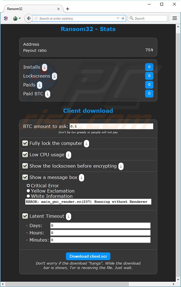 Ransom32 RaaS partnerconsole