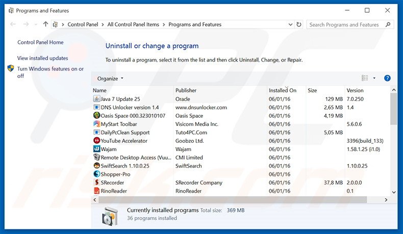 RightTopDeals adware verwijdering via het Controle Paneel