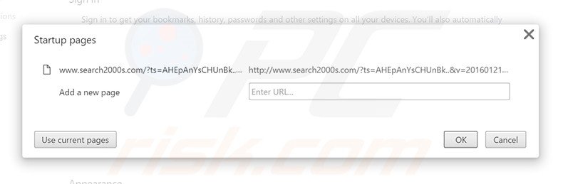 Verwijder search2000s.com als startpagina in Google Chrome