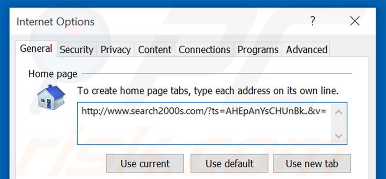 Verwijder search2000s.com als startpagina in Internet Explorer