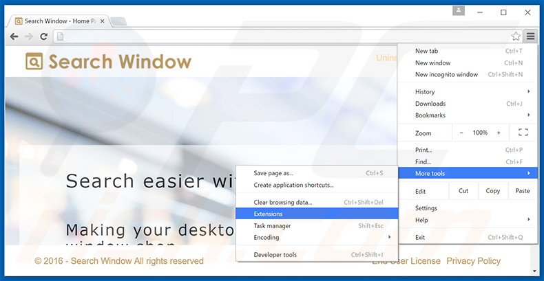 Verwijder de Search Window advertenties uit Google Chrome stap 1