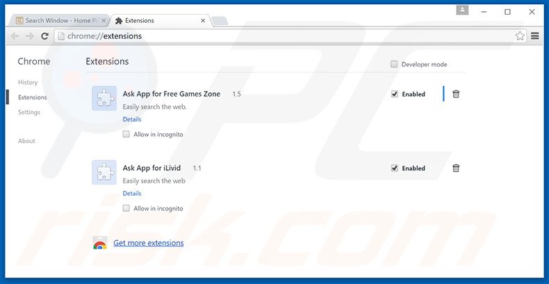 Verwijder de Search Window advertenties uit Google Chrome stap 2