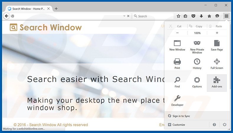 Verwijder de Search Window advertenties uit Mozilla Firefox stap 1