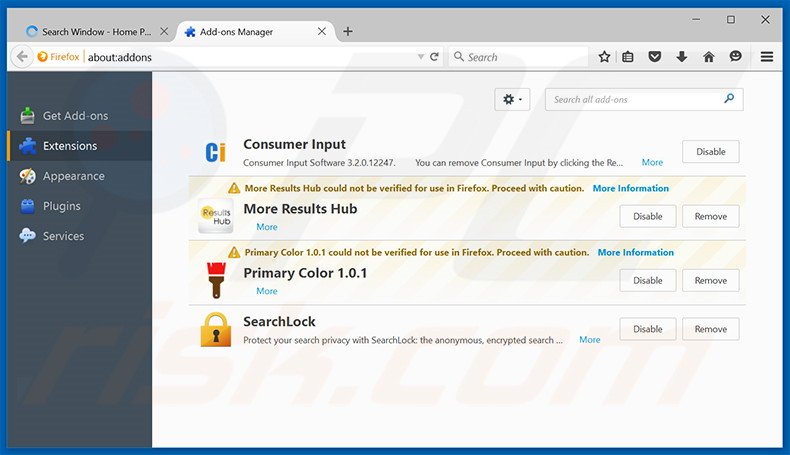 Verwijder de Search Window advertenties uit Mozilla Firefox stap 2