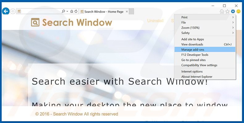 Verwijder Search Window advertenties uit Internet Explorer stap 1