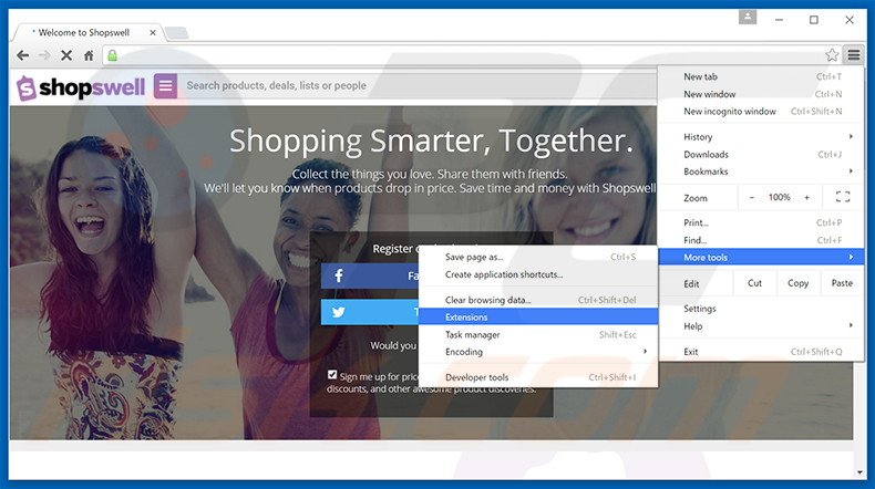 Verwijder Shopswell  advertenties uit Google Chrome stap 1