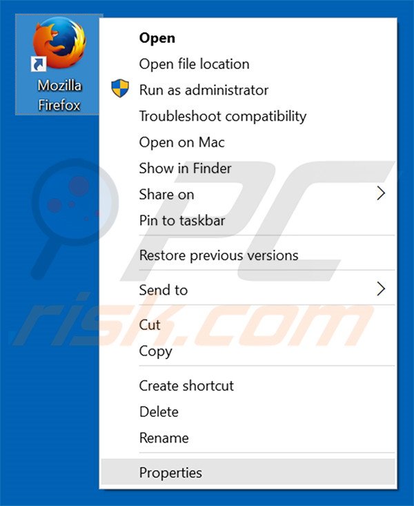 Verwijder search.sosodesktop.com als doel van de Mozilla Firefox snelkoppeling stap 1