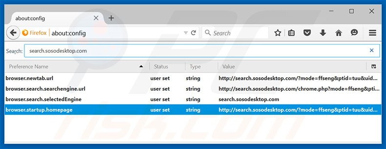 Verwijder search.sosodesktop.com als standaard zoekmachine in Mozilla Firefox
