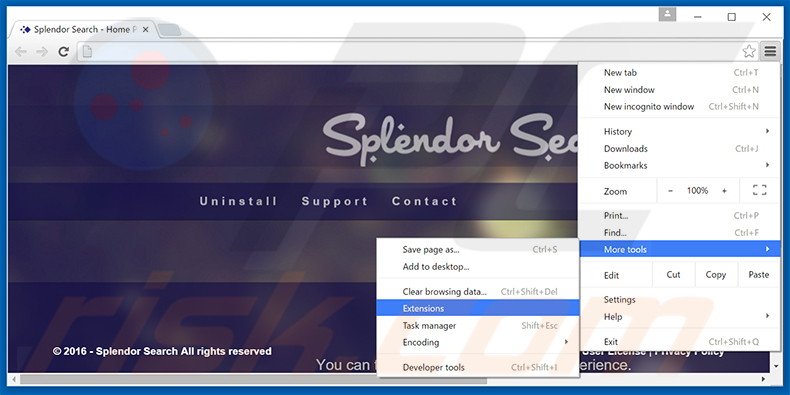 Verwijder de Splendor Search advertenties uit Google Chrome stap 1