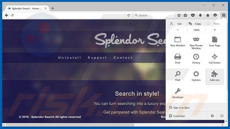 Verwijder de Splendor Search advertenties uit Mozilla Firefox stap 1