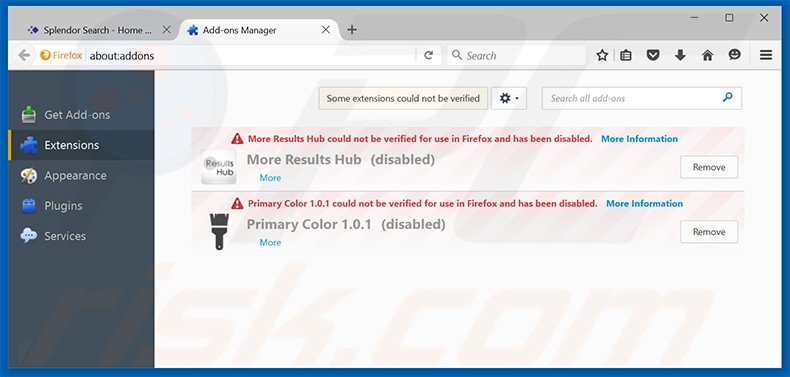Verwijder de Splendor Search advertenties uit Mozilla Firefox stap 2