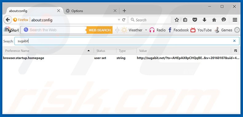 Verwijder sugabit.net als standaard zoekmachine in Mozilla Firefox