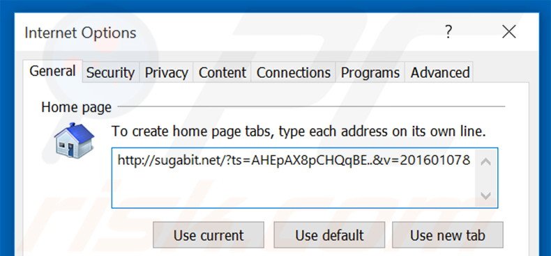 Verwijder sugabit.net als startpagina in Internet Explorer