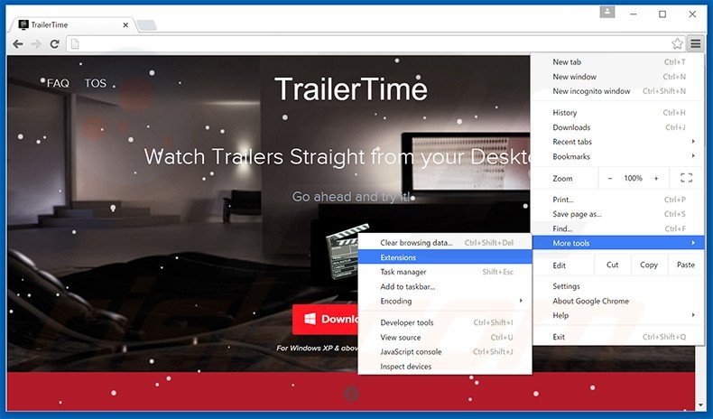 Verwijder de TrailerTime advertenties uit Google Chrome stap 1