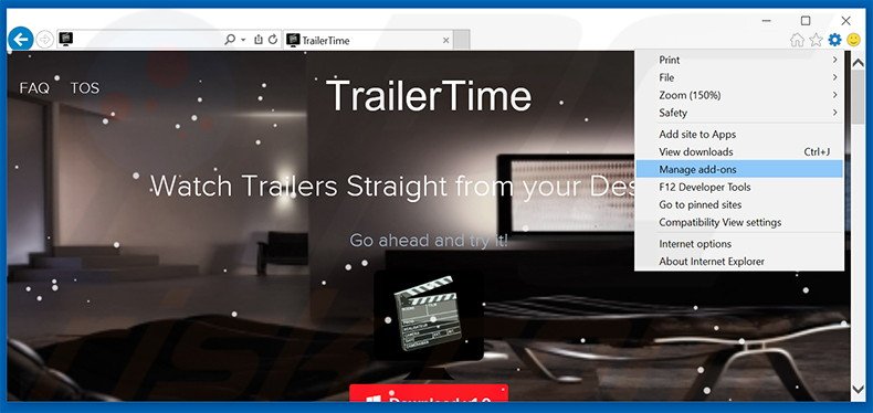 Verwijder de TrailerTime advertenties uit Internet Explorer stap 1
