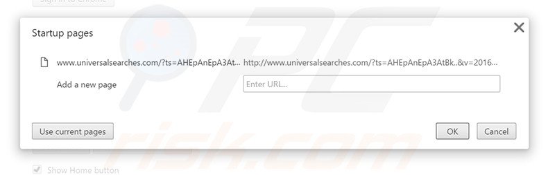 Verwijder universalsearches.com als startpagina in Google Chrome