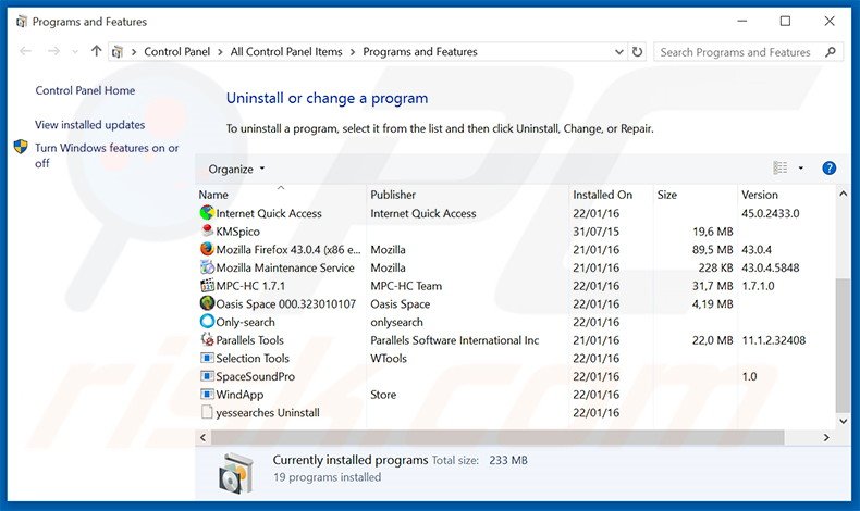 universalsearches.com browser hijacker verwijdering via het Controle Paneel