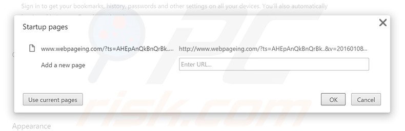 Verwijder webpageing.com als startpagina in Google Chrome