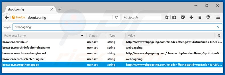 Verwijder webpageing.com als standaard zoekmachine in Mozilla Firefox