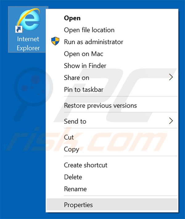 Verwijder webpageing.com als doel van de Internet Explorer snelkoppeling stap 1