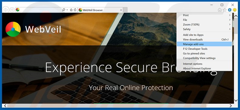 Verwijder de WebVeil advertenties uit Internet Explorer stap 1