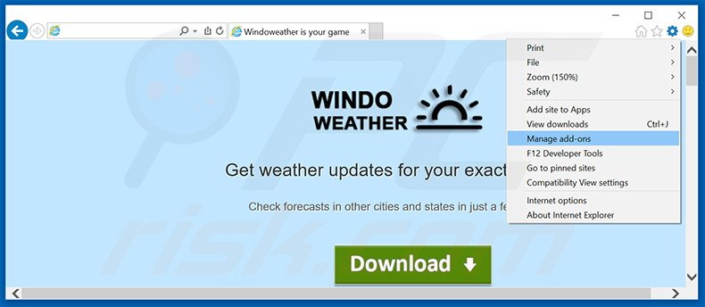 Verwijder de Windoweather advertenties uit Internet Explorer stap 1