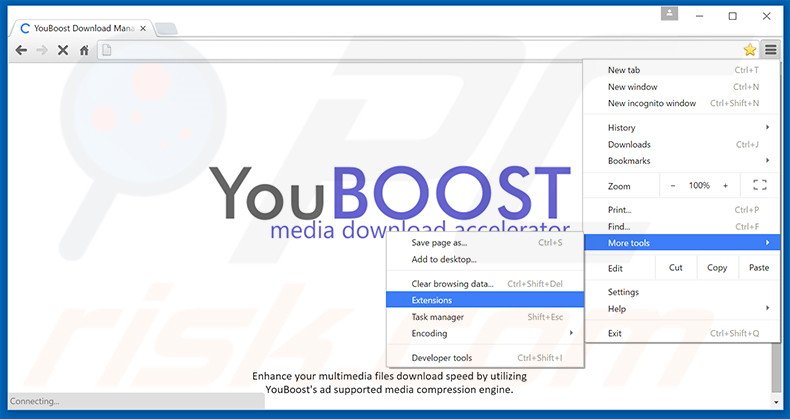 Verwijder de YouBoost advertenties uit Google Chrome stap 1