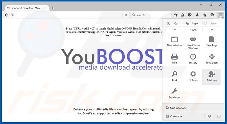 Verwijder YouBoost advertenties uit Mozilla Firefox stap 1