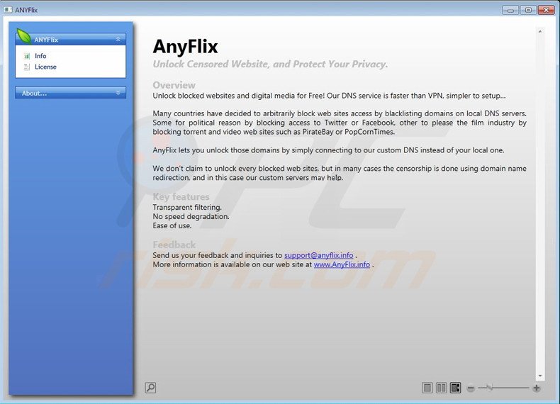 Misleidende adware-type programma AnyFlix
