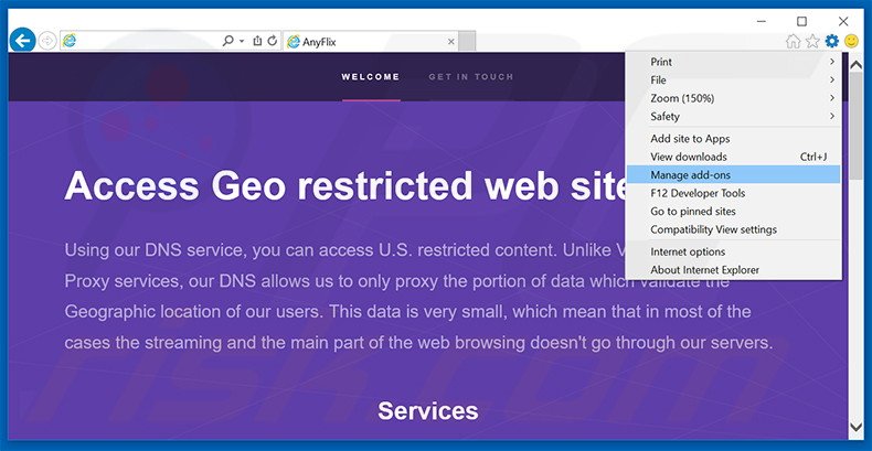 Verwijder de AnyFlix advertenties uit Internet Explorer stap 1